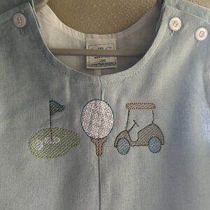 Baby Boy Golf Jon Jon – Light Blue Sleeveless Outfit with Golf Embroidery (12M)